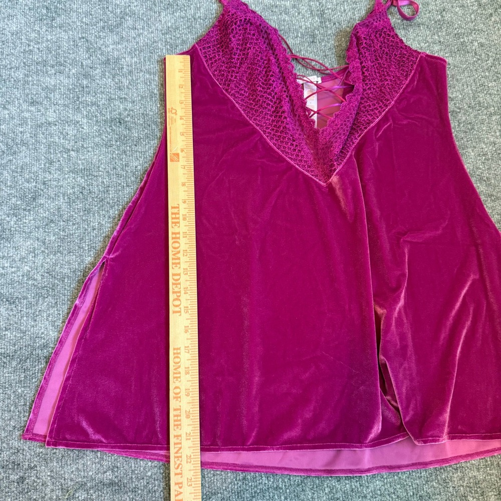 Savage X Fenty Magenta Velvet Vixen Lace Up Trim Slip Dress Strappy Chic Size 1X - Picture 8 of 8